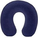 Amazon Basics Memory Foam Travel Neck Pillow with Removable Cover and Elastic Carrying Strap, Navy Blue, Semicircular