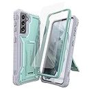 DUOPAL for Samsung Galaxy S21 5G Case, Military Grade Protection Shockproof Case with Tempered Glass HD Screen Protector and Kickstand Compatible withSamsung S21 5G Phone 6.2 Inch (Green)