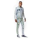 Smoke Rise Fashion Denim Jacket with Stripes(JJ20136) (Angel Blue, Large)