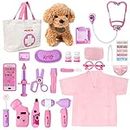 Meland Doctor Kit Kids, Kids Doctors Play Set with Dog Toy & Doctor Costume, Pretend Play Pet Vet Toys for Aged 3 4 5 6 Years Old Girls