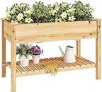 SogesPower 2-Tier Raised Garden Bed with Storage Shelves, Elevated Wooden Planter Box Stand Outdoor,Standing Planting Bed Garden, Grow Box for Backyard Patio and Balcony, SP-30CXDJPL02PE-CA