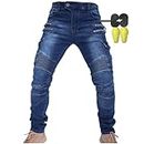 CBBI-WCCI Uomo Pantaloni da Moto Biker Jeans Protezione Motorcycle Pantaloni Rinforzato Slim Fit Armature Pants, 4 x Pad di Protezione (XXL= 36W / 32L, Blu)