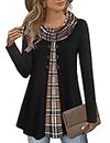 Bebonnie Holiday Tunic Tops for Leggings For Women, Ladies Casual Business Long Sleeve Plus Size Cowl Neck Warm Plaid Splicing Pullover Winter Fall Hooides Tunic Tops with Buttons Black_3 XXX-Large