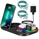 GETMAX New 2023 Wireless Charger, 30W 6 in 1 Wireless Charging Station with Digital Clock and Colorful Light, for Apple Watch/iPhone/13/12/11/Pro/Pro Max Samsung Galaxy S6 Series Phone (Black)