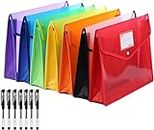 Beliky 7 Pack File Folder - Expandable Poly Envelopes Plastic Document Folder Button Closure Waterproof File Pouch with 7pcs Black Gel Ink Pens for School Office Supplies