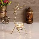 eCraftIndia Deer Shape Decorative Handcrafted Metal Golden Tea Light Candle Holder for Diwali Festival, Home Decor, Table Decoration, Gift