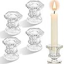 Clear Glass Candle Holder Set of 4- Aongray Taper Hexagonal Candlestick Holders for Wedding, Festival, Party &Table Decoration
