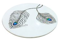 Feather Pattern Inlay Work Bed Side Table for Room Decor Marble Coffee Table Top