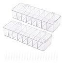 Yesesion Plastic Cable Management Box with Lid and 20 Wire Ties, 2pcs of Portable Clear Cord Storage Organizer with 8 Compartments, Electronics Case for Desk Accessories, Office Supplies (2 Pack)