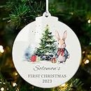 Personalised Baby's First Christmas Baubles Gifts Christmas Tree Decorations Custom Acrylic Christmas Ornaments Xmas Gifts for Kids Girls Boys Toddler New Baby(Round, Design 1)
