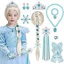 Hifot 11 Pcs Elsa Dress Up Accessories for Girls, Princess Dress-up Party Cosplay Wig Elsa Crown Magic Wand Gloves Jewelry