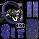 JINGSEN 11 Pcs Bling Car Accessories Set,Bling Car Accessories Set for Women, Bling Steering Wheel Cover for Women Universal Fit 15 Inch, Rhinestone Center Console Cover (Blue)