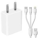 3 in 1 Charger for Apple iPhone 5s Charger Android Smartphone Wall Mobile Charger Hi Speed Fast Charger with 1.2m 3-in-1 Multi Functional Micro USB Android iOS Type-C Cable - (White, RVT.A, MI)