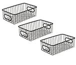 Bianco Multipurpose 10" Metal Bathroom Storage Organizer Basket Bin - Modern Wire Grid Design - for Organization in Cabinets, on Countertops, Bedroom, Kitchen, Bathroom, Garage (Pack of 3, Black)