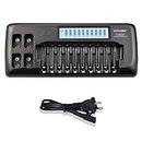 CITYORK 10+4 Bay Smart LCD Universal Battery Charger for Rechargeable AA AAA NIMH/NICD & 9V NIMH/NICD/Lion Rechargeable Batteries, Fast Charging