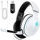 Gvyugke Wireless Gaming Headset 2.4GHz USB for PS5, PS4, PC, Switch, Mac, Bluetooth 5.2 Gaming Headphones Detachable Microphone 3.5mm Wired Jack for Xbox Series（White）