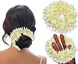 Temperia (2 Pcs) Scented Mogra Gajra Hair Accessories For Women & Girls - Hair Flower Bun Artificial Fake Gajra Scrunchies Rubber Band - Premium & Voluminous, White