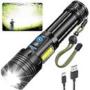 Rechargeable Flashlight 250000 High Lumens, Powerful Led Tactical Flashlights with Zoomable, 7 Modes & COB Light, IPX7 Waterproof, Brightest Flashlight for Camping, Emergencies, Dog Walking