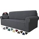 MAXIJIN Super Stretch Couch Cover for 3 Cushion Couch, 1-Piece Universal Sofa Covers Living Room Jacquard Spandex Furniture Protector Dogs Pet Friendly Fitted (Large, Gray)