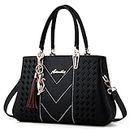 Handbags for Women Purses and Handbags Leather Satchel Shoulder Bag Tote Bag with Zipper Top-Handle Handbags, Black