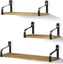Floating Shelves Wall Mounted Set of 3, Rustic Wood Wall Storage Shelves for Bed