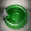 Mud Pie Green Glass 6.5” Glass Condiment Bowl W/  Silver Tone Christmas Tree