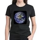 Royal Lion Women's Dark T-Shirt Planet Earth The World - Black, Large