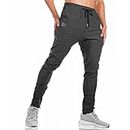 BROKIG Mens Joggers Sport Pants, Casual Gym Workout Sweatpants with Double Pockets (Large, Dark Grey)