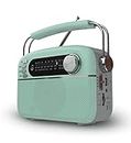 iGear Evoke Retro Modern style Radio and MP3 player with FM/AM/SW, 3 bands, Bluetooth, USB, TF/SD Card, 1200mAh rechargeable battery, Solar charger, Material ABS and Metal, Colour Pearl Blue and Silver, 1 Year Free replacement warranty.
