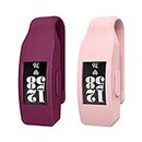 MoKo 2 PZS Soporte del Clip Compatible con Fitbit Inspire/Inspire HR/Ace 2, Protector de Clip Holder de Silicona Suave, Accesorio de Clip Deportivo para Hombre y Mujer - Vino Tinto & Rosa