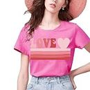 Graphic Tees for Women Novelty Valetine Love Hot Pink Shirt Summer Casual Loose Fit Short Sleeve Cute Tops,Pink S