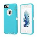 Case for iPhone 6/6s, [Heavy Duty] 3 in 1 Built-in Screen Protector Cover Dust-Proof Shockproof Drop-Proof Scratch-Resistant Shell Case for Apple iPhone 6/6s, 4.7 inch, Teal&White