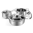 Stainless Steel Cookware Set, 6-Piece Pot Set, Kitchen Cookware Sets with Glass Lids, Stay-Cool Handle, Oven Safe, Works with Induction, Electric and Gas Cooktops