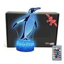 Penguin Animals 3D Illusion Desk Lamp Room Decor Night Light Toys with Greeting Card,16 Colors Change,Remote Control,Bedroom Decorations Gifts for Girls, Men, Women, Kids, Boys, Teens