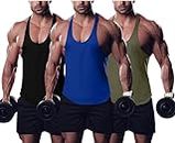 TNWUBOLN Men's Fitness Y Shaped Back Muscle Cotton Sports Leisure Vest, Black Blue Green, Large