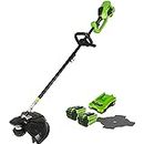 Greenworks 40V Cordless Brushcutter with Brushless Motor, Adjustable Height, 40cm Cutting Width, Bump Feed 2mm Nylon Line or 25cm Blade, 2 x 40V Battery & Charger, 3 Year Guarantee GD40BCK2X