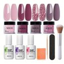 Dip Powder Nail Kit Starter, 4 Colors Nude Pinkish Glitters Acrylic Dipping Powder System Liquid Set With Base/top Coat Activator For French Nail Art Manicure Salon All-in-one Beginner Extension Kit