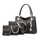 Pahajim Bags for Women Handbags Shoulder Bag,PU Leather Hand Bags 4pcs Purse Set,Black