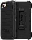OtterBox Defender Pro Series Case & Holster for iPhone SE (2020), iPhone 8, iPhone 7 (NOT Plus) Non-Retail Packaging - Black - with Microbial Defense