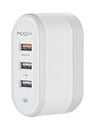 MOOSH Smart Wall Charger 3 USB Adaptor Quick Charger QC 3.0 and Dual USB Ports 2.4A with 90 Degree Foldable Design India Pin Desktop Wall Charger For All Smart Phones (White)