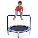 GYMAX Indoor Trampoline, 36” ASTM Approved Kids Trampoline with Removable Handrails & Safety Pad, Spring-Free Folding Mini Rebounder, Small Fitness Trampoline for Toddler/Adults (Blue)
