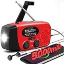 AlertSync 5000mAh Portable Emergency Radio with NOAA Weather Alerts, SOS Alarm, Powered by Type-C, Hand Crank & Solar, AM/FM/TW, Led Flashlight, Cell Phone Charger, 3.5mm Earphone Jack (Red)