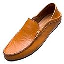 Unitysow Mocasines Hombres Zapatos de Vestir Casuales Holgazanes Slip On Verano Plano Cuero Zapatos de Conducción Zapatillas Amarillo 45EU