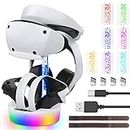 HuiJuKeJi Charging Station for PS VR2 Fast Charging with Color Lighting,Vertical Charging Stand Dock Support for Playstation VR2 Headset＆Controller Accessories with 4 Type-C Magnetic Adapters