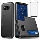 Asuwish Phone Case for Samsung Galaxy S8 with Tempered Glass Screen Protector and Credit Card Holder Wallet Cover Hard Hybrid Cell Accessories Glaxay S 8 Gaxaly 8S Edge SM-G950U Women Men Black