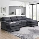 GNIXUU 109.8“ Sectional Sofa Cloud Couch for Living Room, Modern Velvet Large Overstuffed U Shaped Couch, Comfy Modular Sofa Sleeper with Double Chaise & Cushions(Gray)