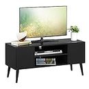 HOMEFORT Retro TV Stand, Mid-Century TV Console Table, Fits up to 55-inch Television, Modern Entertainment Cabinet with Storage and Shelves Cabinet for Living Room, Office, Bedroom (Black)