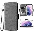 Compatible with Samsung Galaxy S21 Glaxay S 21 5G 6.2 inch Wallet Case and Wrist Strap Lanyard and Leather Flip Card Holder Stand Cell Accessories Phone Cover for Gaxaly 21S G5 Women Men Grey