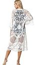 marysgift Mujer Swim Cover Ups Sarongs Lace Cardigan Kimono Floral Crochet Sheer Open Traje de baño Reino Unido Talla 4 6 8 10 12 14 16 18 20, A00101*, 34/48 grande