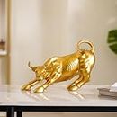 Karigaari India Wall Street Bull Replica - Resin Showpiece for Home Decor, 9 Inches, 0.8 Kg (Gold)